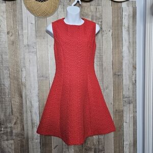 Zara Skater Textured Red Dress Sleeveless Fit & Flare Size Small Hidden Back Zip